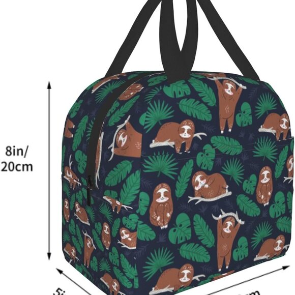 Funny Sloth Lunch Bag Tropical Leaf Insulated Leakproof Durable Handbag Portable - Picture 2 of 8